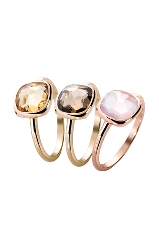 3 Ringen - Zilver Doublé Geelgoud, Citrien en Quartz