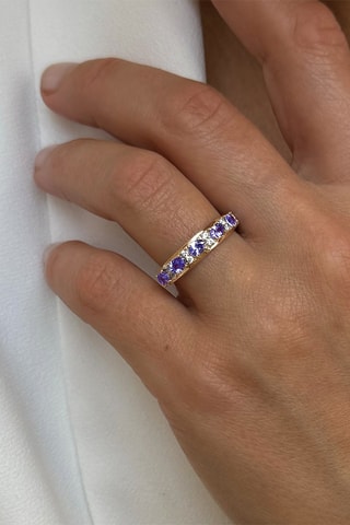 Ring - Zilver Doublé Geelgoud, Tanzanieten en Zirkonia