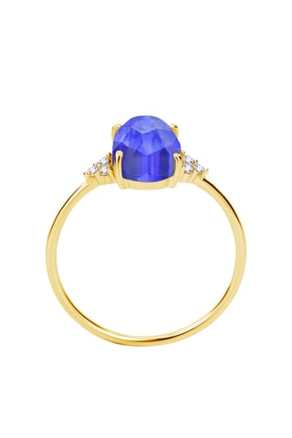 Ring -   Zilver Doublé Geelgoud, Tanzaniet en Kwarts