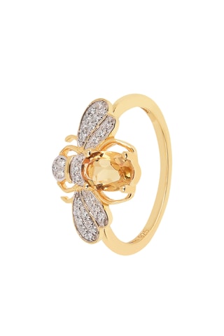 Ring - Zilver Doublé Geelgoud en Citrien