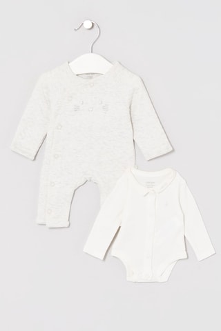 Pelele y body - Gris claro jaspeado y blanco