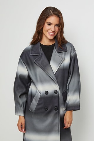 Manteau loose - Noir, rayures, gris et blanc