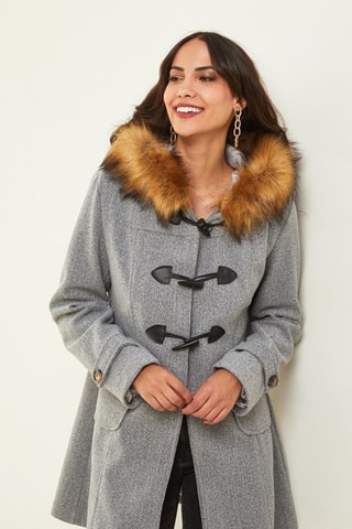 Manteau droit à capuche  - Gris