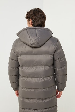 Doudoune longue droite à capuche  - Gris