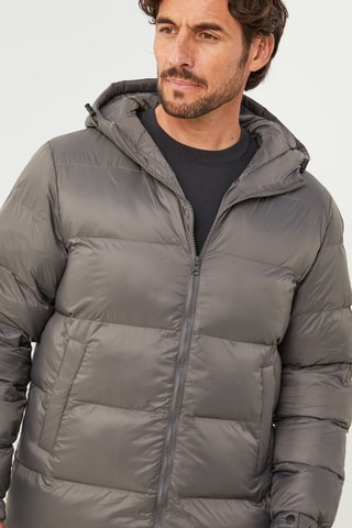 Doudoune longue droite à capuche  - Gris