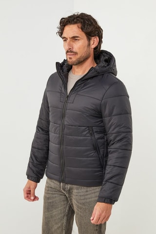 Doudoune droite à capuche  - Noir