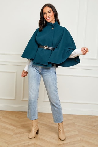 Manteau cape droit  - Bleu