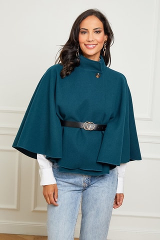 Manteau cape droit  - Bleu