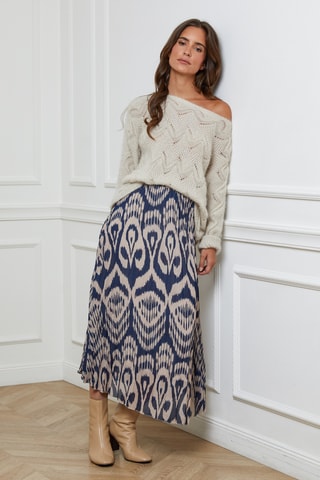 Lange Plissérok Hoge Taille  - Marineblauw