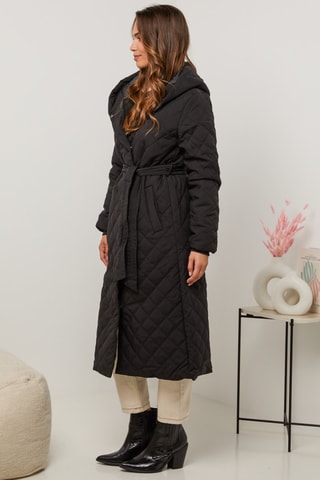 Lange Gewatteerde Jas  - Zwart