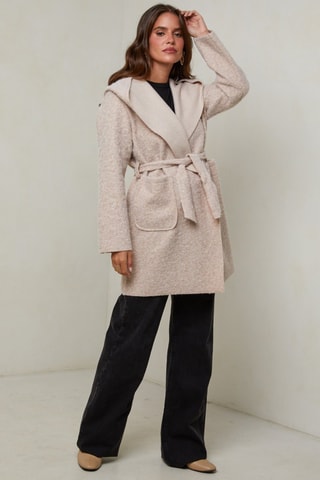 Manteau droit à capuche  - Beige