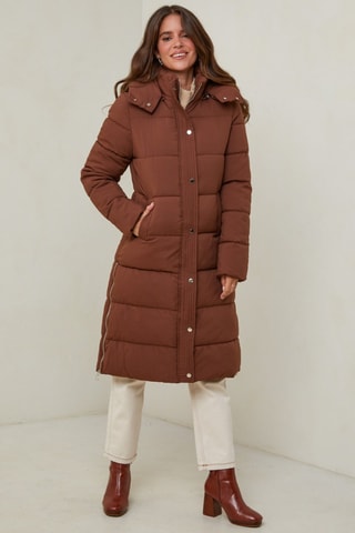 Lange Gewatteerde Jas  - Bruin