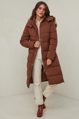 Lange Gewatteerde Jas  - Bruin