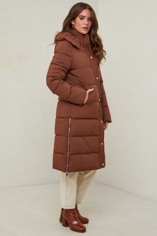 Lange Gewatteerde Jas  - Bruin