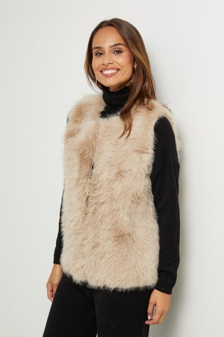 Veste droite sans manches  - Beige