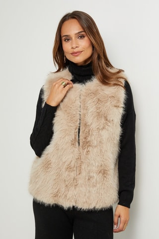 Veste droite sans manches  - Beige