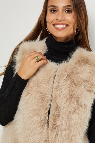 Veste droite sans manches  - Beige