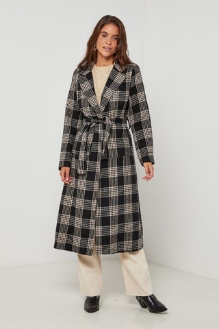 Manteau droit  - Blanc, carreaux et noir