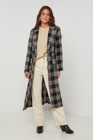 Manteau droit  - Blanc, carreaux et noir