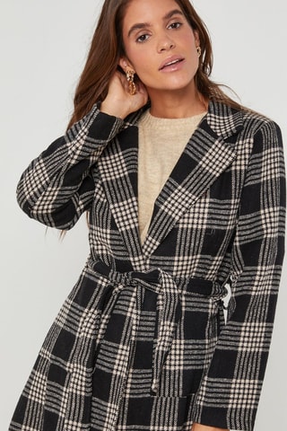 Manteau droit  - Blanc, carreaux et noir