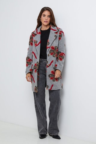 Manteau droit  - Rouge, gris et noir