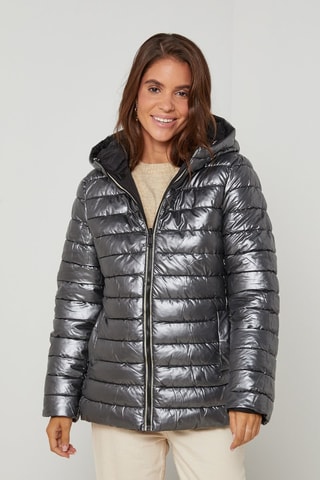 Dubbelzijdige gewatteerde jas met capuchon  - Zwart en grijs