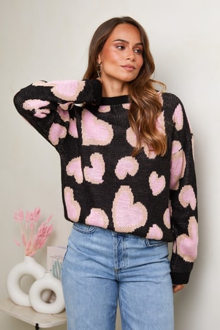 Trui  - Zwart, beige en roze