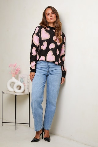 Trui  - Zwart, beige en roze