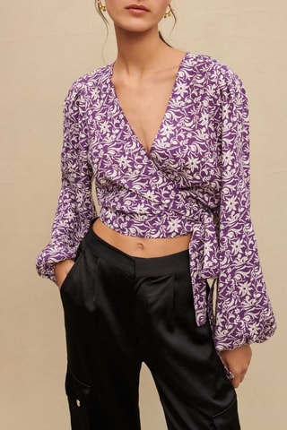 Top en lin - Violet et blanc