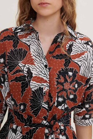 Robe chemise en coton biologique - Rouge brique et blanc