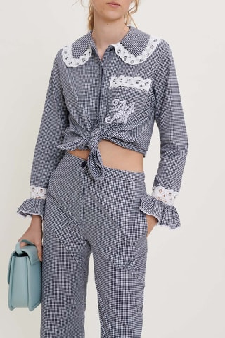 Chemisier en coton biologique - Bleu marine et écru