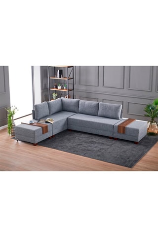 Canapé d'angle gauche convertible Fly - Gris et imitation noyer - 4 places