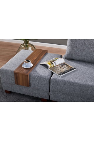 Canapé d'angle droit convertible Fly - Gris et imitation noyer - 4 places