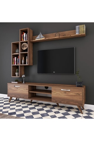 Meuble TV et 3 étagères murales - 180 x 48,6 x 35 / 133 x 15 x 15 / 2 étagères de 22,1 x 90 x 18,5 cm