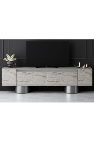 Meuble TV 2 abattants Bohem et argenté - 180 x 50 x 30 cm