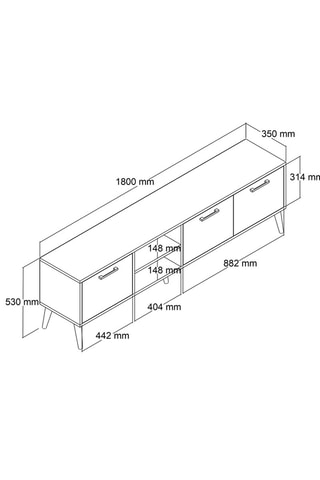 Meuble TV 3 abattants - 180 x 53 x 35 cm