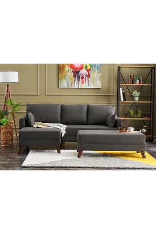 Canapé d'angle gauche convertible - Anthracite - 3 places - Revêtement en polyester