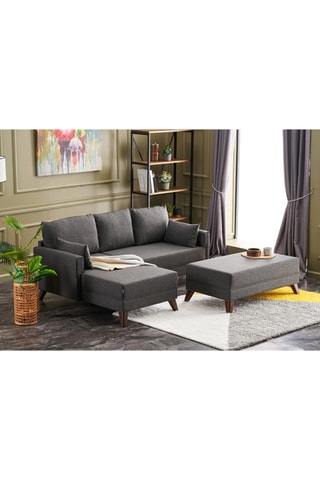 Canapé d'angle gauche convertible - Anthracite - 3 places - Revêtement en polyester