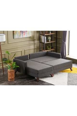 Canapé d'angle gauche convertible - Anthracite - 3 places - Revêtement en polyester