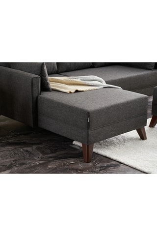 Canapé d'angle gauche convertible - Anthracite - 3 places - Revêtement en polyester