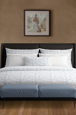 Conjunto de edredão em cetim de algodão Le Frêne - 
Azul e branco