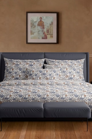 Katoensatijnen Overtrekset 80 Draad/cm² Ankur- Wit en Blauw