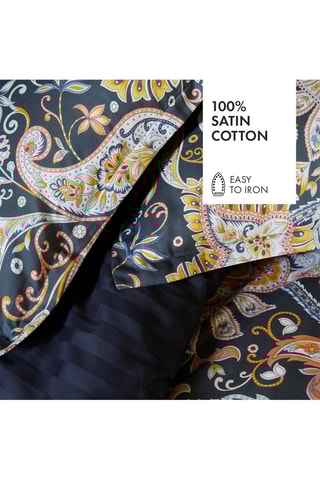Conjunto de edredão em cetim de algodão 80 fios/cm² Paisley - Azul escuro e amarelo