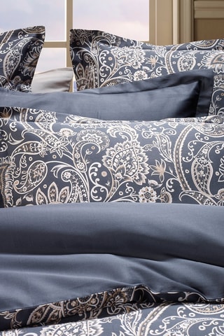 Katoensatijnen Overtrekset 80 Draad/cm² Paisley- Donkergrijs en Wit