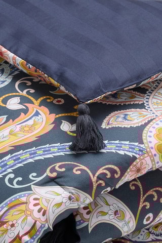 Edredão em cetim de algodão 80 fios/cm² Paisley - Azul escuro e amarelo