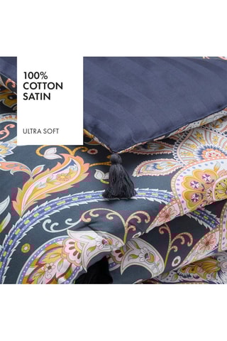 Edredão em cetim de algodão 80 fios/cm² Paisley - Azul escuro e amarelo