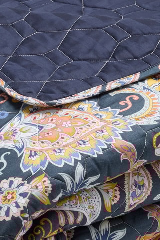 Colcha em cetim de algodão 80 fios/cm² Paisley - Azul escuro e amarelo