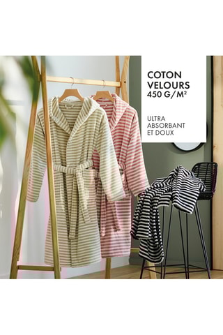 Badjas van velours met capuchon Cuba- 
Roze