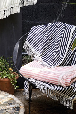 Strandlaken met Streepmotief Cuba - Donkerblauw - 90 x 180 cm