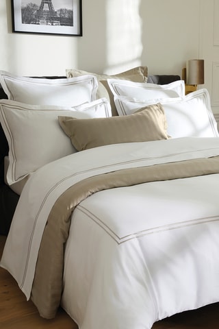 Katoensatijnen Overtrekset 80 Draad/cm² Bastia - Wit en Taupe